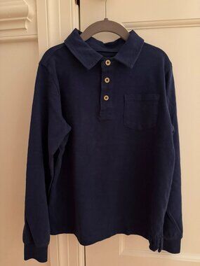 Mini Boden  - Slubbed Long-Sleeve Polo Shirt, College - Navy Boys 9-10Y